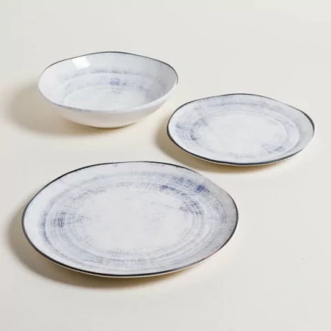 SET DE VAJILLA X 12 PIEZAS BATIC BLANCA Y AZUL CON 6 VASOS DE REGALO - comprar online