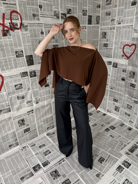 Wide leg couro PU - comprar online