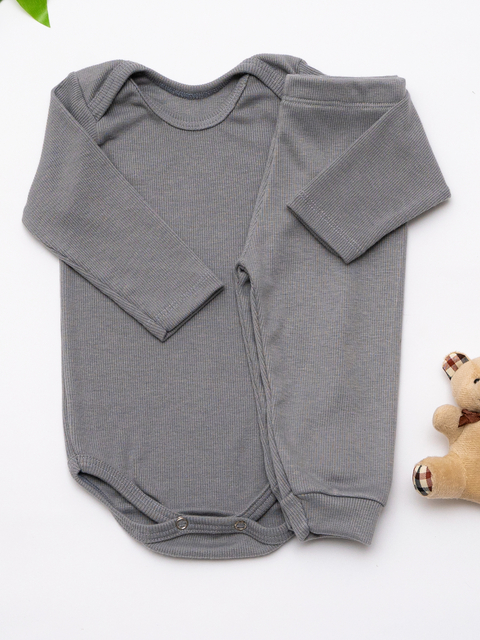 Conjunto Body Canelado Longo Cinza Chumbo