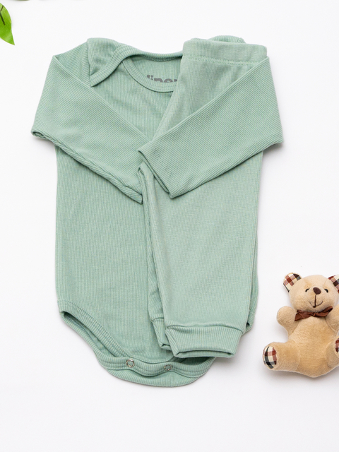 Conjunto Body Canelado Longo Verde Esmeralda