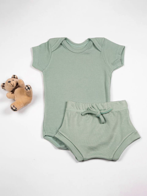 Conjunto Body Canelado Curto Verde Esmeralda - comprar online