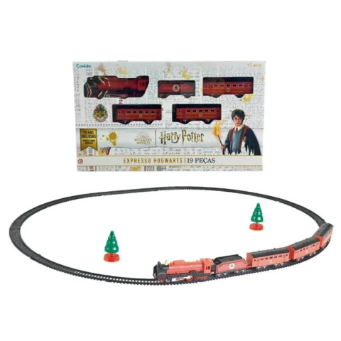 Trem Harry Potter Ferrovia Expresso Hogwarts 19 Pçs com Luz
