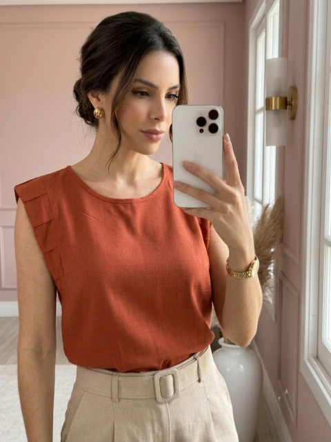 Blusa Viscolinho - P(38) - TELHA