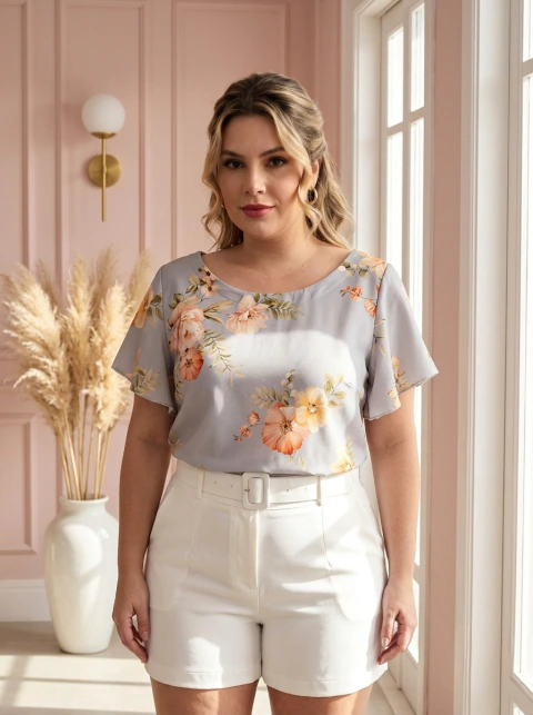 Blusa Viscose (GG) - FLORIDA AZUL