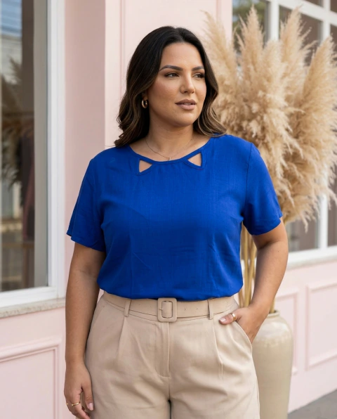 Blusa Viscolinho (GG) - AZUL ROYAL