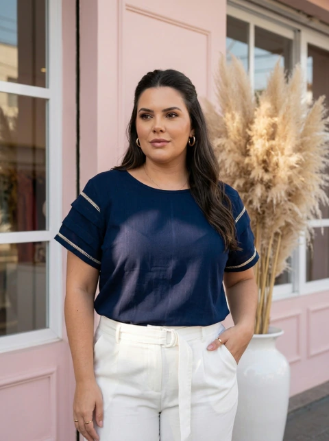Blusa Viscolinho (G1) - AZUL MARINHO