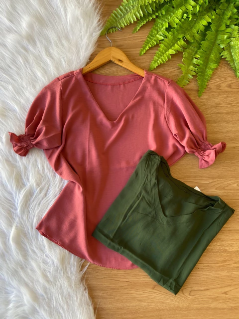 Blusa de manga Viscolinho - M (40) - VERDE ESMERALDA