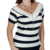 Imagem do Blusa Feminina Tricozinho Gola Canoa Listrada Elegante Manga Curta