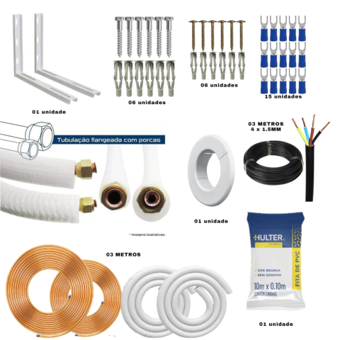 Kit instalação ar condicionado 9.000 a 12.000 btus/h
