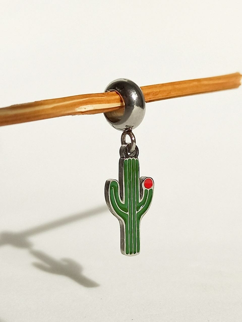 Berloque Cacto Verde Resinado em Aço Inoxidável - Ref 288