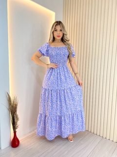 Vestido Longo Manga princesa - Estampa lilás floral - comprar online