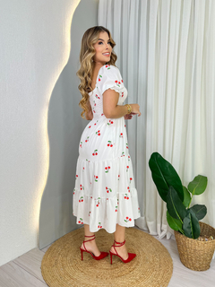 Vestido midi manga princesa - Estampa cereja na internet