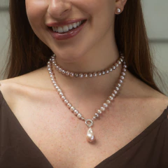 colar feminino de perola legitima rose natural e prata 925