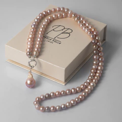 colar feminino de perola legitima rose natural e prata 925