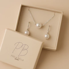 colar corrente veneziana com prata 925 e brinco perola