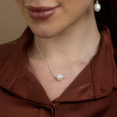 colar corrente veneziana com prata 925 e brinco perola