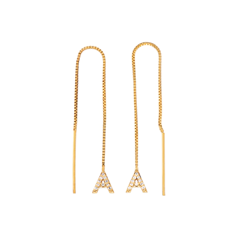 BRINCO LETRA MINI CRAVEJADA NA CORRENTE VENEZIANA E PINO PENDURADO