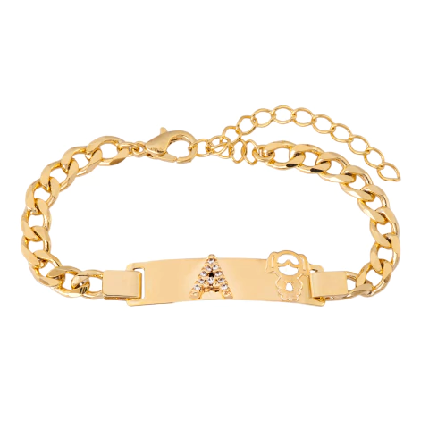 PULSEIRA INFANTIL CORRENTE GROUMET GROSSA COM 1 LETRA MINI CRAVEJADA MENIN@VAZAD@ - comprar online