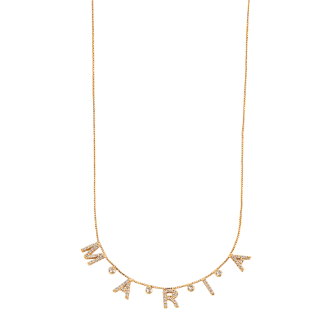 COLAR CORRENTE VENEZIANA LETRA MINI 6MM CRAVEJADA ATÉ 10 LETRAS E PONTO DE LUZ INTERCALADO