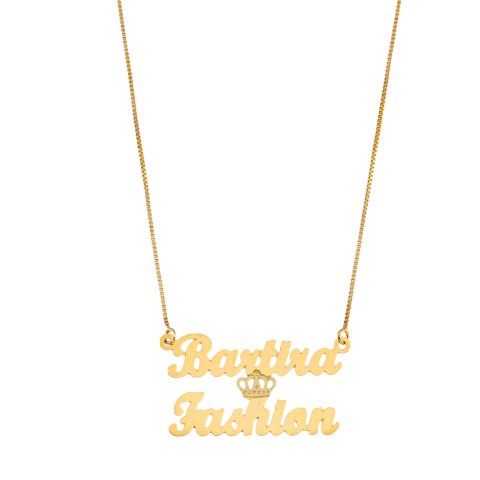 COLAR DE NOME DUPLO COM COROA NO MEIO