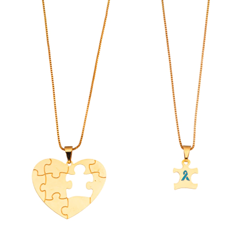 CORAÇÃO QUEBRA CABEÇA E 1 PECINHA DO QUEBRA CABEÇA SEPARADA 2 COLARES