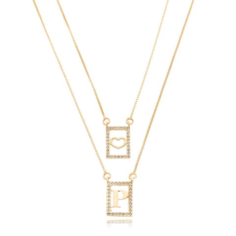 Escapulário letra e coração cravejados