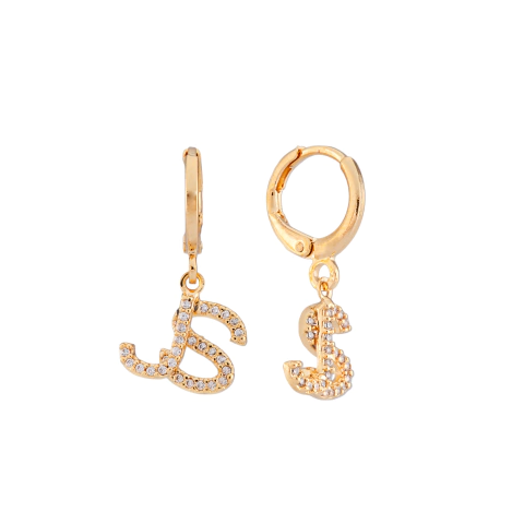 BRINCO MONOGRAMA LETRA 9MM CRAVEJADA COM TRANQUETA