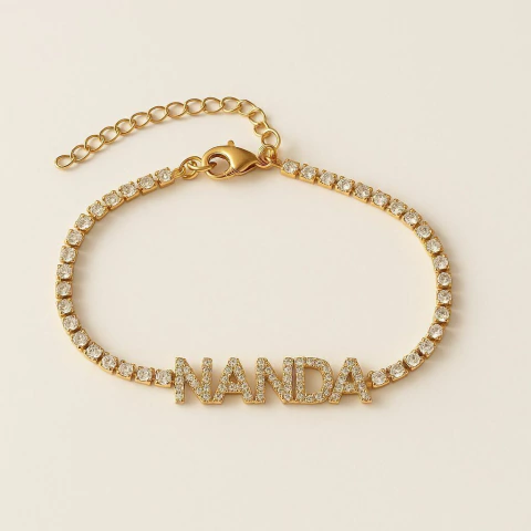 PULSEIRA RIVIERA 2MM COM NOME LETRAS CRAVEJADAS MINI 6MM ATÉ 6 LETRAS - comprar online