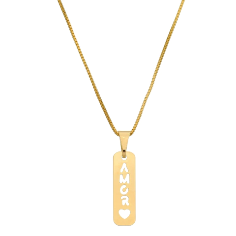 COLAR NOME VAZADO VERTICAL E CORAÇÃO NO FINAL