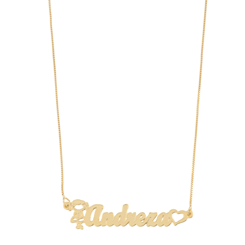 COLAR DE NOME FONTE INFANTIL COM BONECO E CORAÇÃO - comprar online