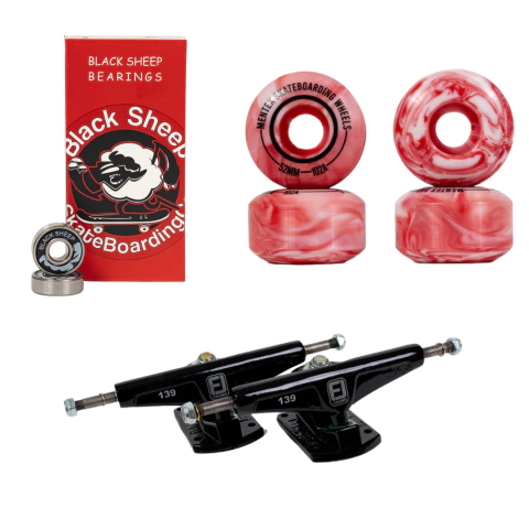 Rolamento Black Sheep Importado Red + Truck Fun Light Black 139mm + Roda Mentex 52mm Importada 102A