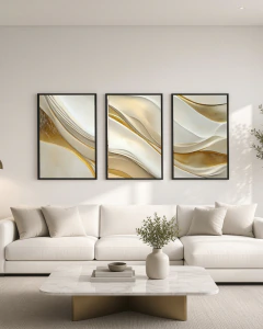 Trio de Quadros - Detalhes Dourados