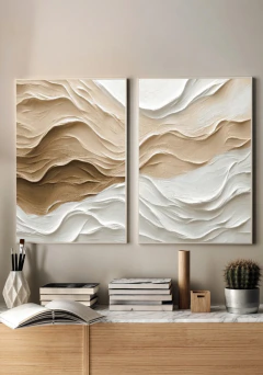 Dupla de Quadros - Ondas Orgânicas em Tons de Areia e Branco