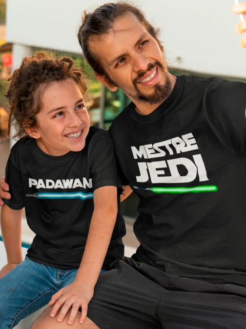 Combo Camiseta Adulto + Camiseta Infantil Mestre Jedi Padawan