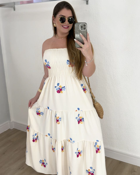 Vestido Flor 38 ao 46 - Bordado - Off