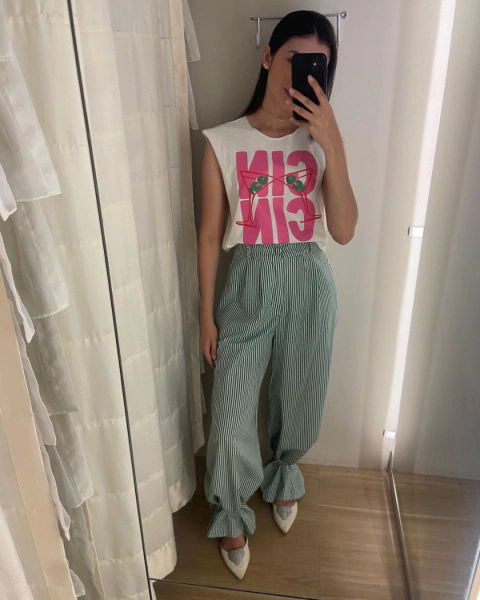 Calça Listrada Pantalona Maya