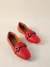 Mocassim Bico Quadrado Napa Vermelho I Enfeite Reto - Madrebella Sapatilhas | Sapatilhas Femininas de Qualidade