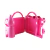 Lancheira infantil personalizada de plástico rosa aberta com garrafa combinando na lateral