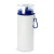 Squeeze personalizado de alumínio branco com tampa acrílica transparente e mosquetão azul