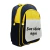Mochila infantil grande nas cores azul e amarelo com bolso frontal branco personalizado com texto "Sua ideia aqui"