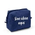 Necessaire personalizada em poliéster azul royal com zíper e texto "Sua ideia aqui" na frente