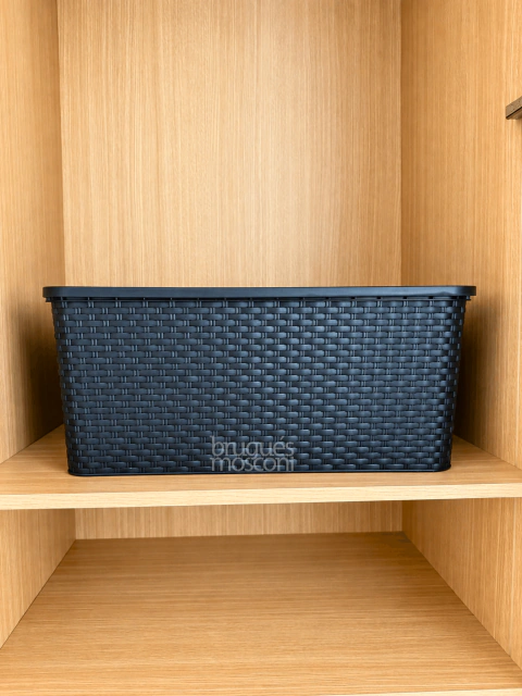 Caja Organizadora Grande con Tapa Efecto Ratán – Plástico Resistente | Almacenaje para Placard, Lavadero y Garage