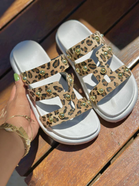 Birken Papete Sandália Conforto Feminina Luxo Modelo Estampa de Onça Animal Print