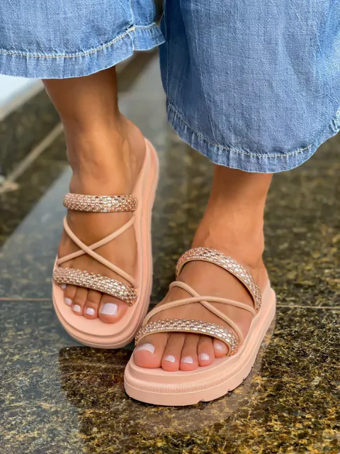 Birken papete rasteira sandália feminina Modelo Luxo Strass Brilho