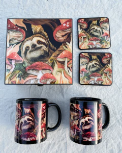 Kit Caja de té, pareja de pocillos y portavazos