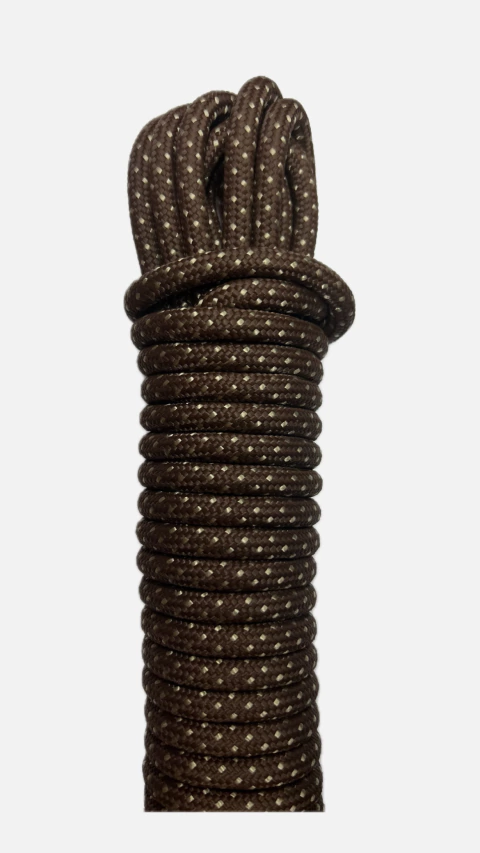 CORDA DE POLIPROPILENO 8MM MARROM COM BOLINHA BEGE (O METRO)