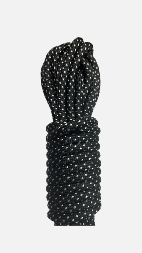 CORDA DE POLIPROPILENO 8MM PRETA COM BOLINHA BRANCA (O METRO)