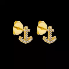 Brinco Ancora Cravejada Banhado a Ouro 18k - comprar online