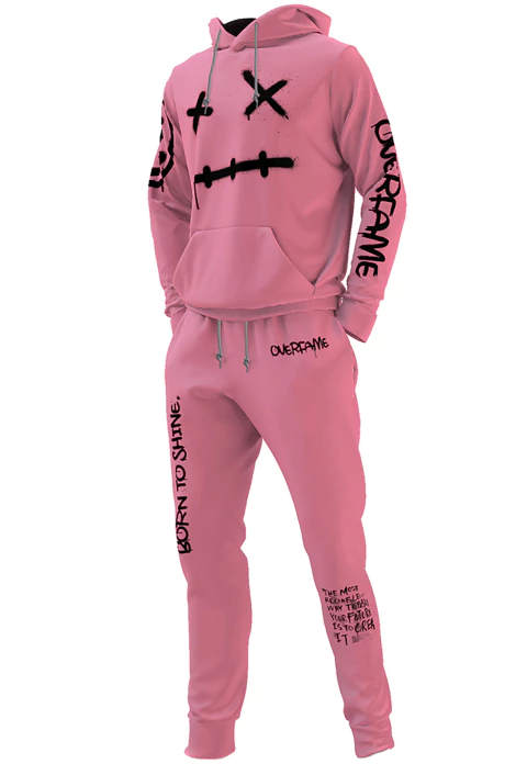 Conjunto Moletom Canguru Graffiti Sad Smile Rosa - comprar online