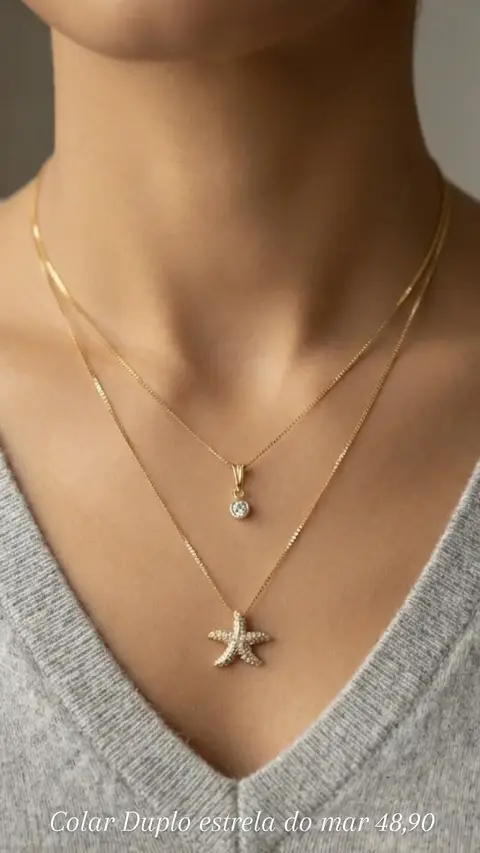 Colar duplo estrela do mar dourado Folheado